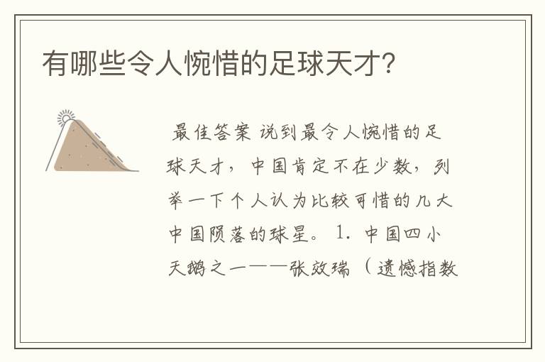 有哪些令人惋惜的足球天才?