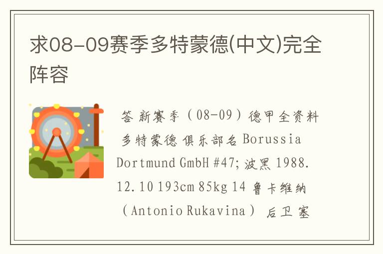 求08-09赛季多特蒙德(中文)完全阵容