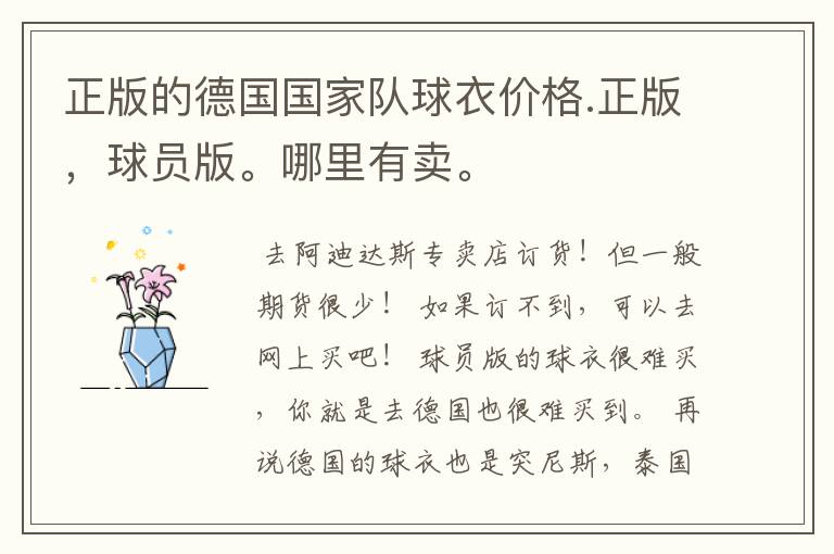 正版的德国国家队球衣价格.正版,球员版。哪里有卖。