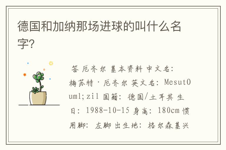 德国和加纳那场进球的叫什么名字?