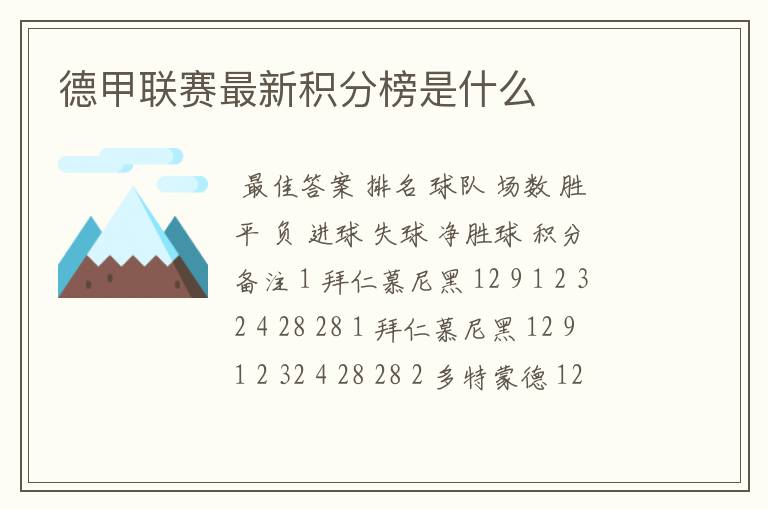 德甲联赛最新积分榜是什么