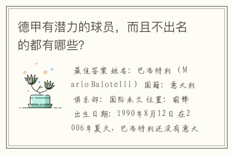 德甲有潜力的球员,而且不出名的都有哪些?