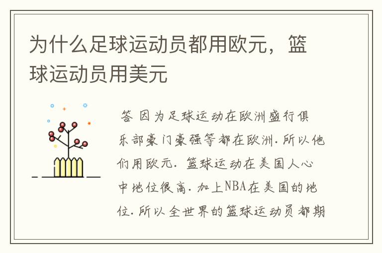 为什么足球运动员都用欧元,篮球运动员用美元