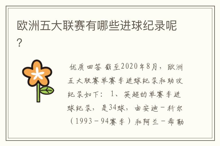 欧洲五大联赛有哪些进球纪录呢?