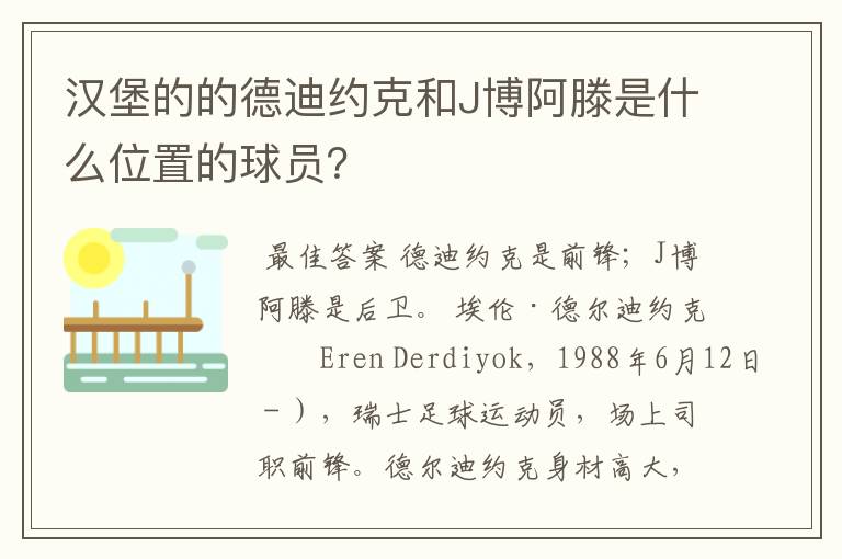汉堡的的德迪约克和J博阿滕是什么位置的球员?