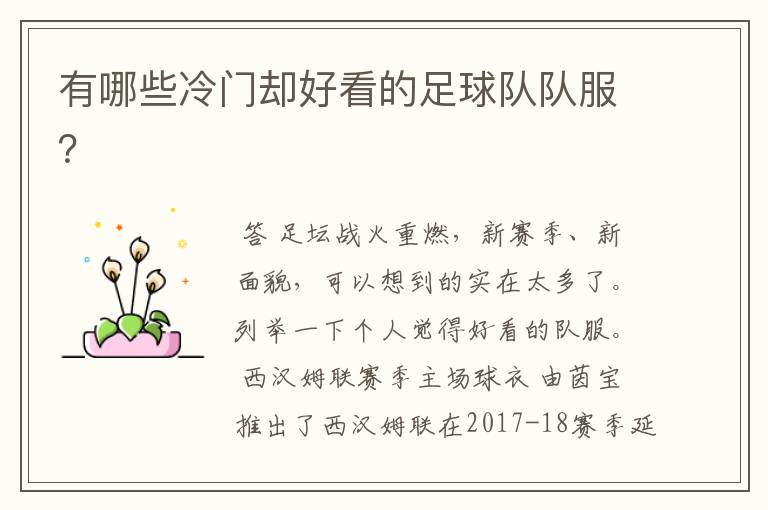 有哪些冷门却好看的足球队队服?