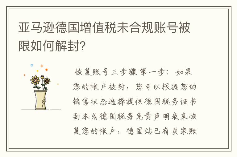 亚马逊德国增值税未合规账号被限如何解封?