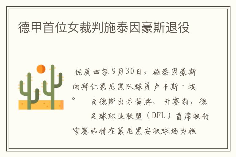 德甲首位女裁判施泰因豪斯退役