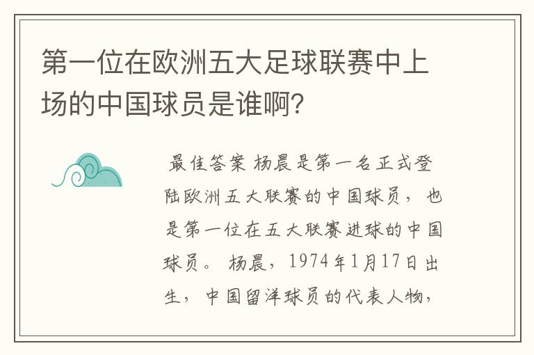 第一位在欧洲五大足球联赛中上场的中国球员是谁啊?