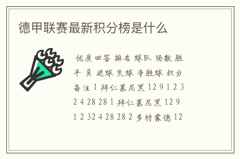 德甲联赛最新积分榜是什么