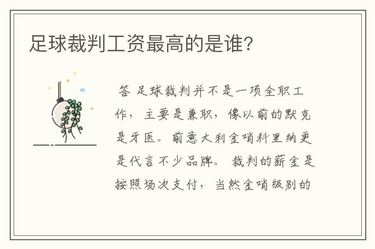 足球裁判工资最高的是谁?