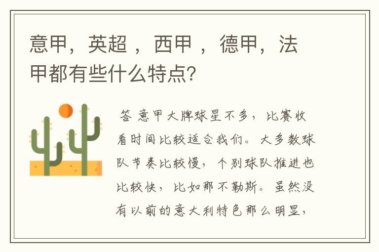 意甲,英超 ,西甲 ,德甲,法甲都有些什么特点?