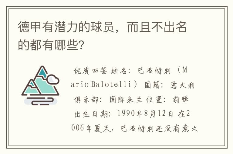 德甲有潜力的球员,而且不出名的都有哪些?
