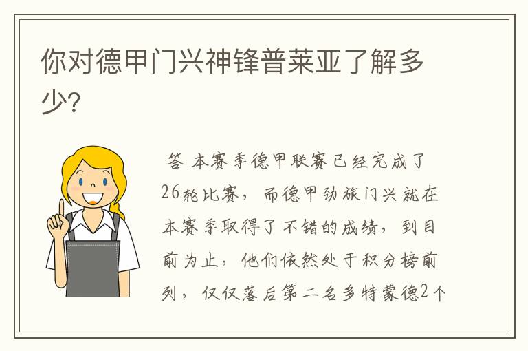 你对德甲门兴神锋普莱亚了解多少?