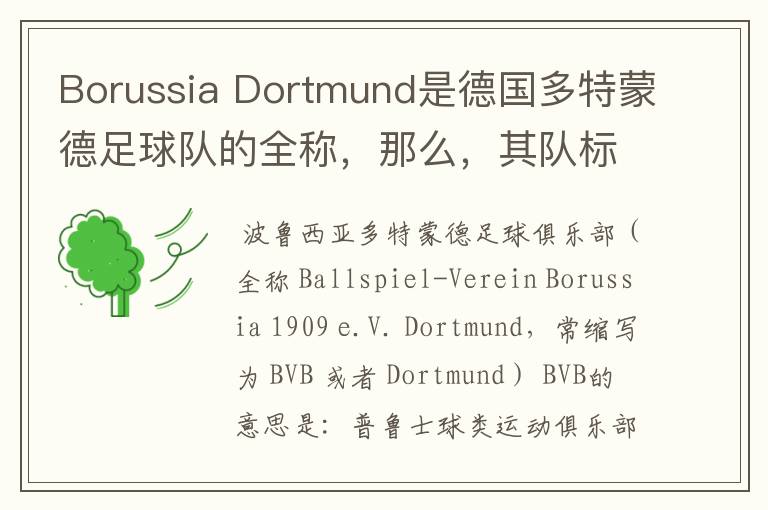 Borussia Dortmund是德国多特蒙德足球队的全称,那么,其队标上的“BVB”又代表什么or其全写是什么?