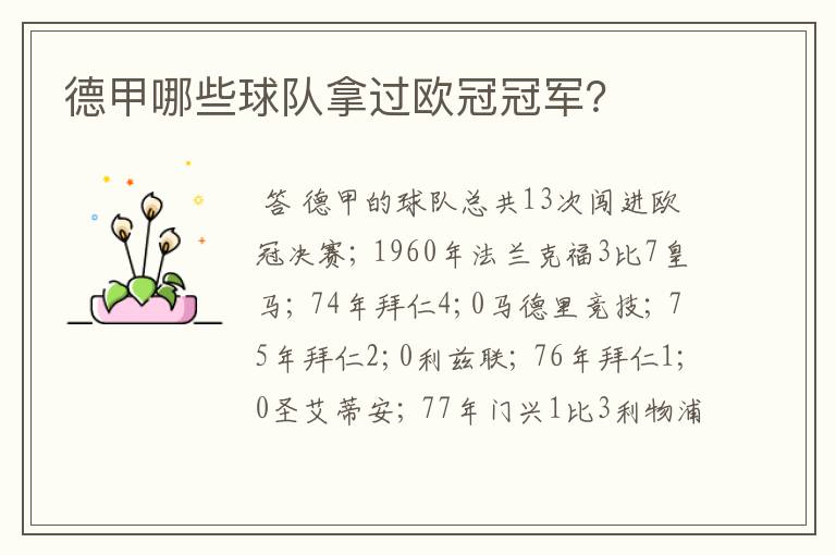 德甲哪些球队拿过欧冠冠军?