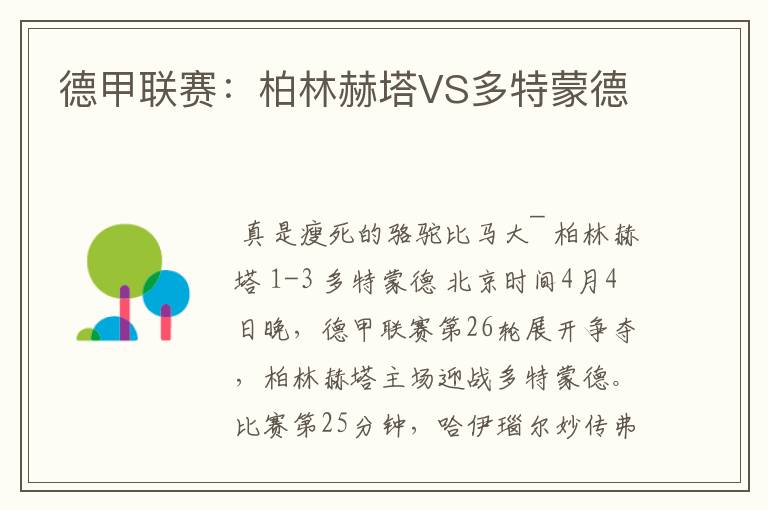 德甲联赛:柏林赫塔VS多特蒙德