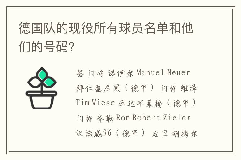德国队的现役所有球员名单和他们的号码?