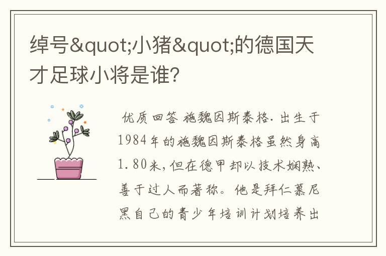 绰号"小猪"的德国天才足球小将是谁?