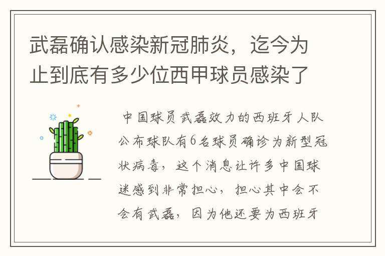 武磊确认感染新冠肺炎,迄今为止到底有多少位西甲球员感染了新冠病毒?
