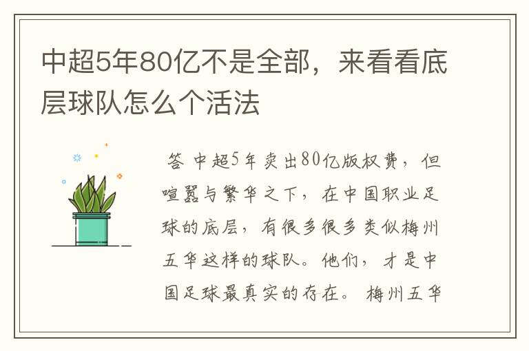 中超5年80亿不是全部,来看看底层球队怎么个活法