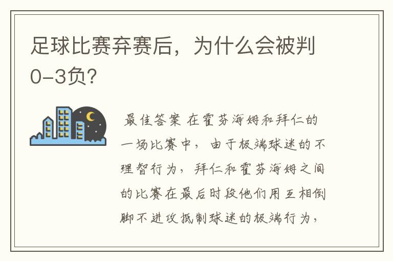 足球比赛弃赛后,为什么会被判0-3负?