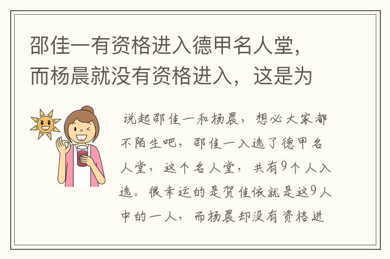 邵佳一有资格进入德甲名人堂,而杨晨就没有资格进入,这是为何?