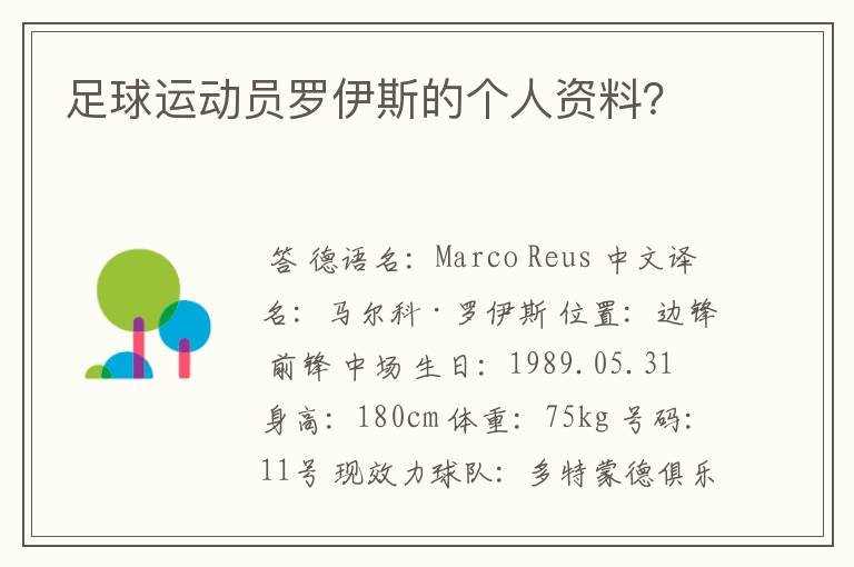 足球运动员罗伊斯的个人资料?