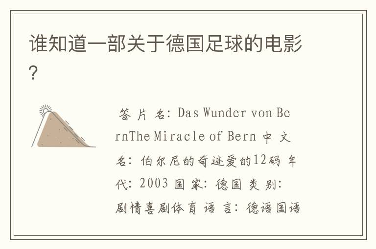 谁知道一部关于德国足球的电影?