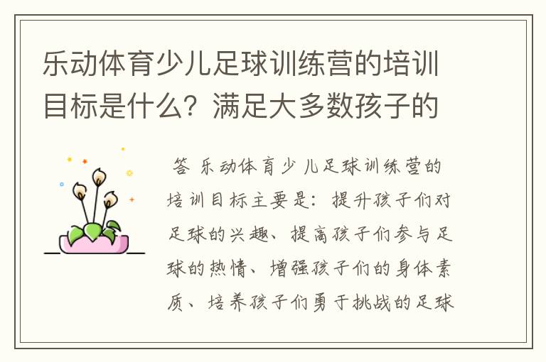 乐动体育少儿足球训练营的培训目标是什么?满足大多数孩子的发展要求吗?