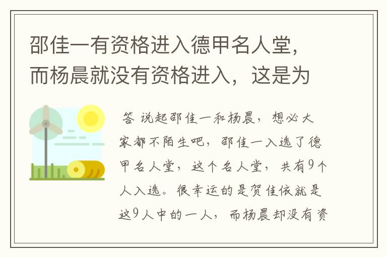 邵佳一有资格进入德甲名人堂,而杨晨就没有资格进入,这是为何?