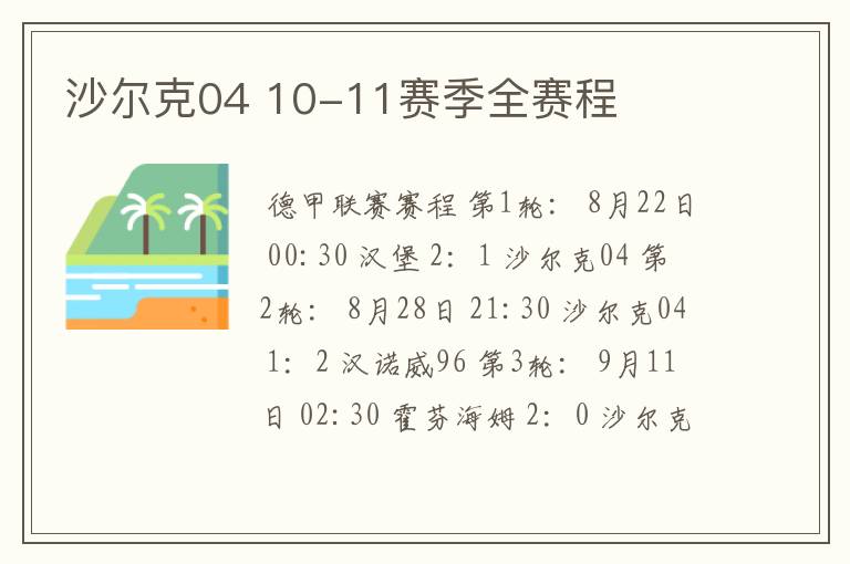 沙尔克04 10-11赛季全赛程