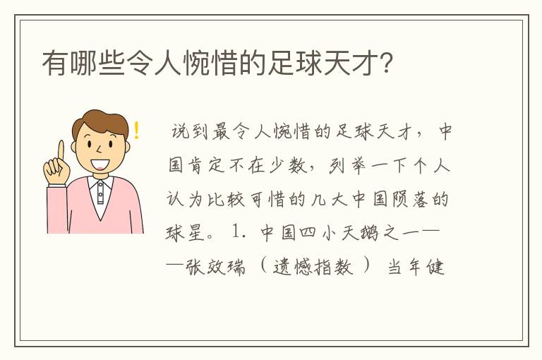 有哪些令人惋惜的足球天才?