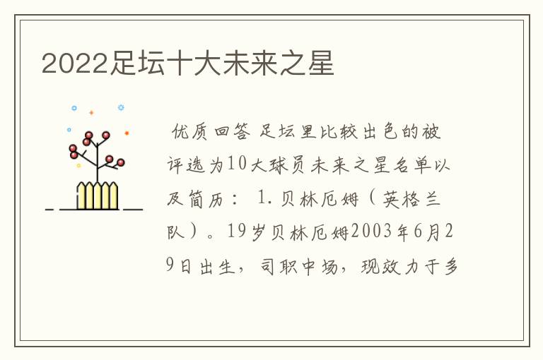 2022足坛十大未来之星