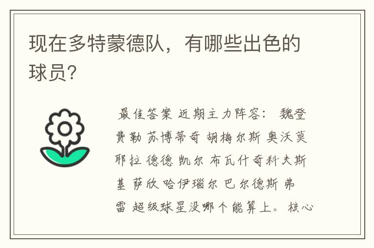 现在多特蒙德队,有哪些出色的球员?