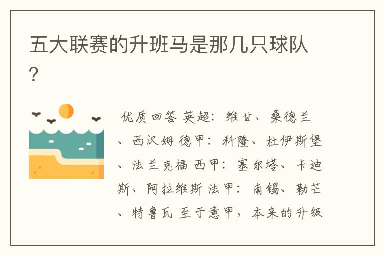 五大联赛的升班马是那几只球队?