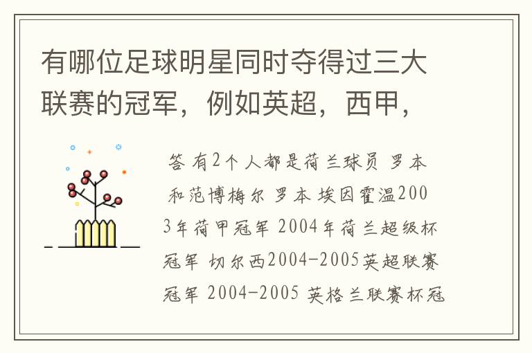 有哪位足球明星同时夺得过三大联赛的冠军,例如英超,西甲,德甲或意甲,应该没有吧