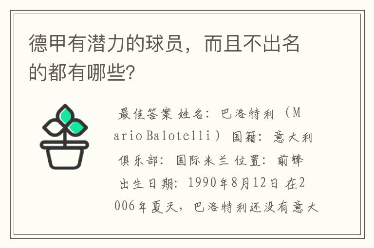 德甲有潜力的球员,而且不出名的都有哪些?