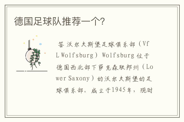 德国足球队推荐一个?