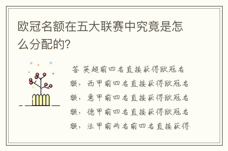欧冠名额在五大联赛中究竟是怎么分配的?