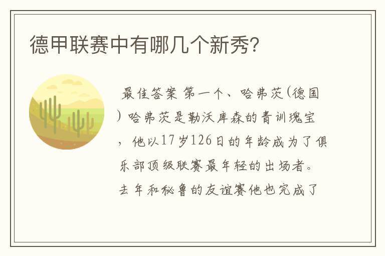 德甲联赛中有哪几个新秀?