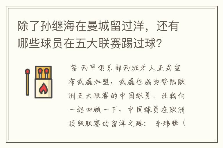 除了孙继海在曼城留过洋,还有哪些球员在五大联赛踢过球?