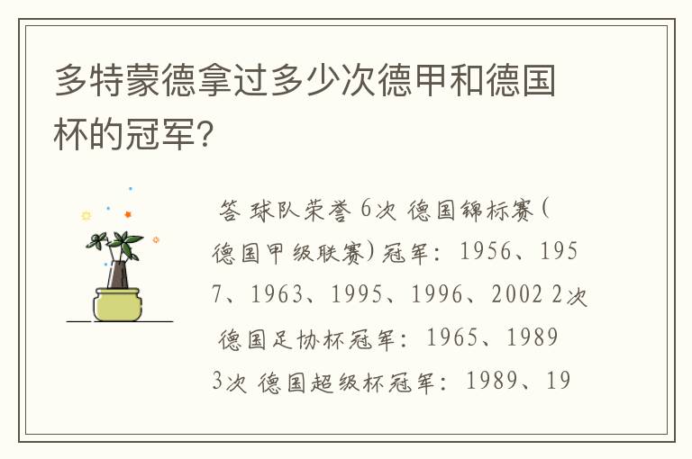 多特蒙德拿过多少次德甲和德国杯的冠军?