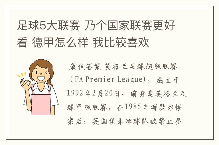 足球5大联赛 乃个国家联赛更好看 德甲怎么样 我比较喜欢