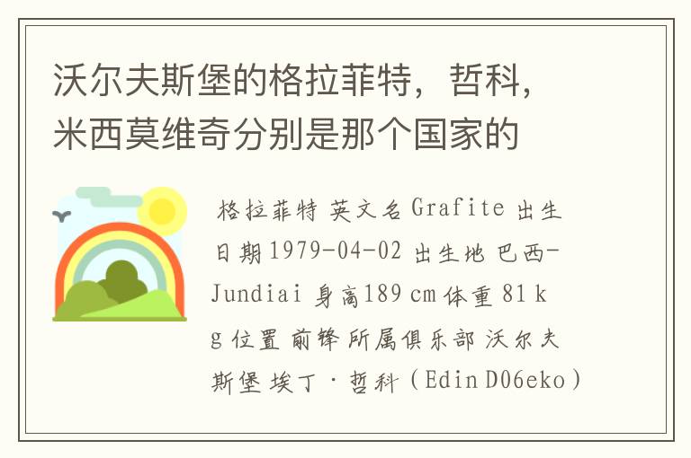 沃尔夫斯堡的格拉菲特,哲科,米西莫维奇分别是那个国家的