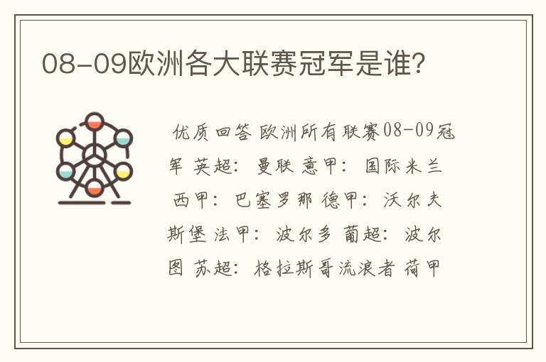 08-09欧洲各大联赛冠军是谁？