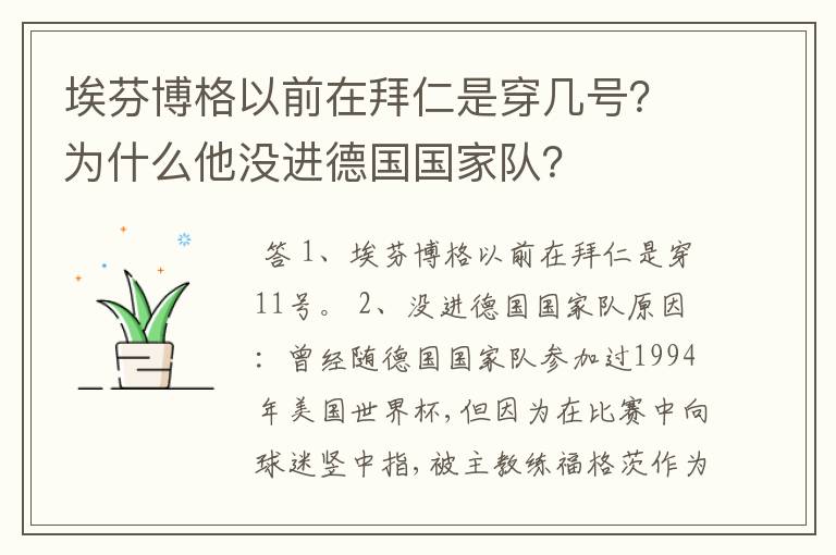 埃芬博格以前在拜仁是穿几号?为什么他没进德国国家队?
