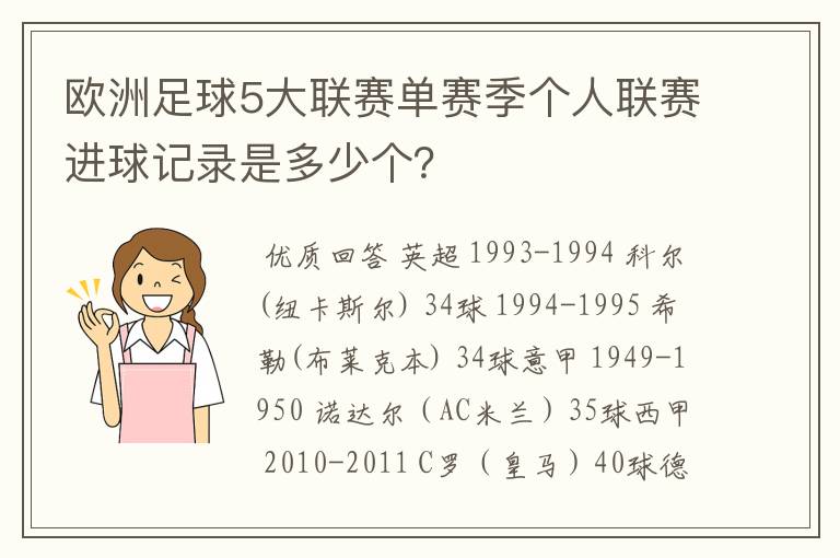 欧洲足球5大联赛单赛季个人联赛进球记录是多少个?