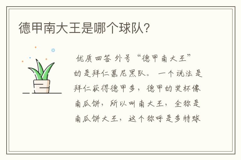 德甲南大王是哪个球队?