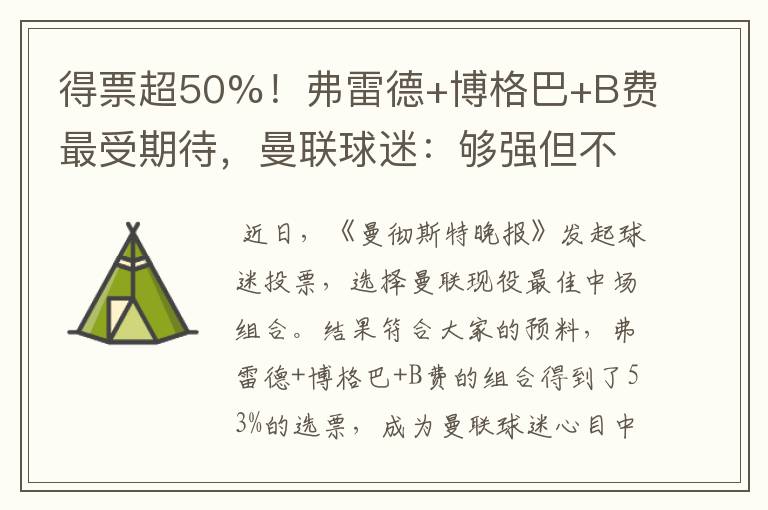 得票超50%!弗雷德+博格巴+B费最受期待,曼联球迷:够强但不合理
